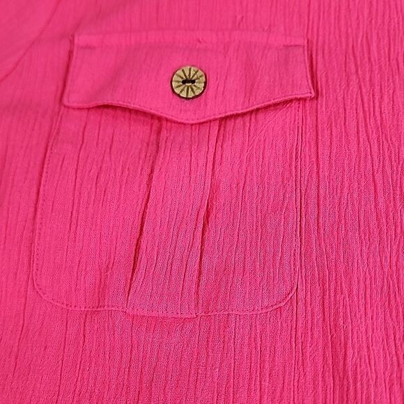 Textured Pink Barbie Core Button-down Shirt - Picture 9 of 11
